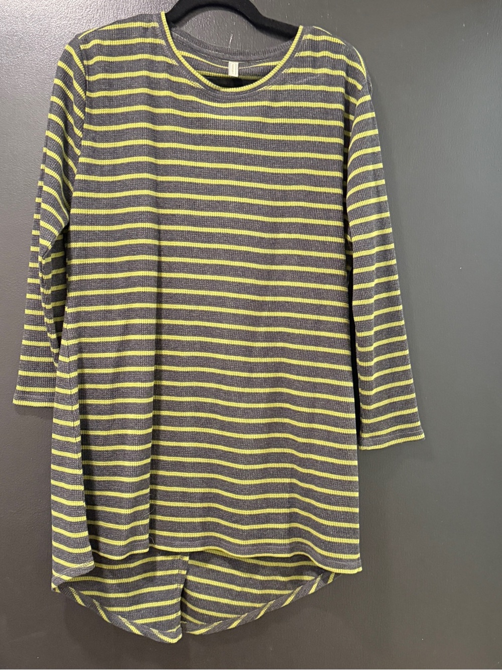 Gray Knit Top with Lime Stripe